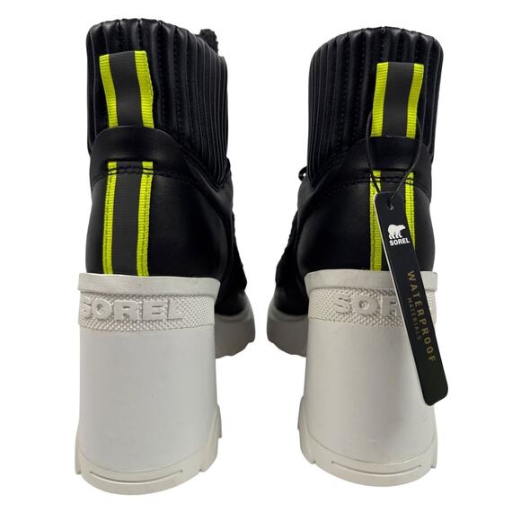 Sorel Brex Heel Cozy Lace Bootie Womens 8 Black Leather Faux Shearling White - Picture 7 of 10